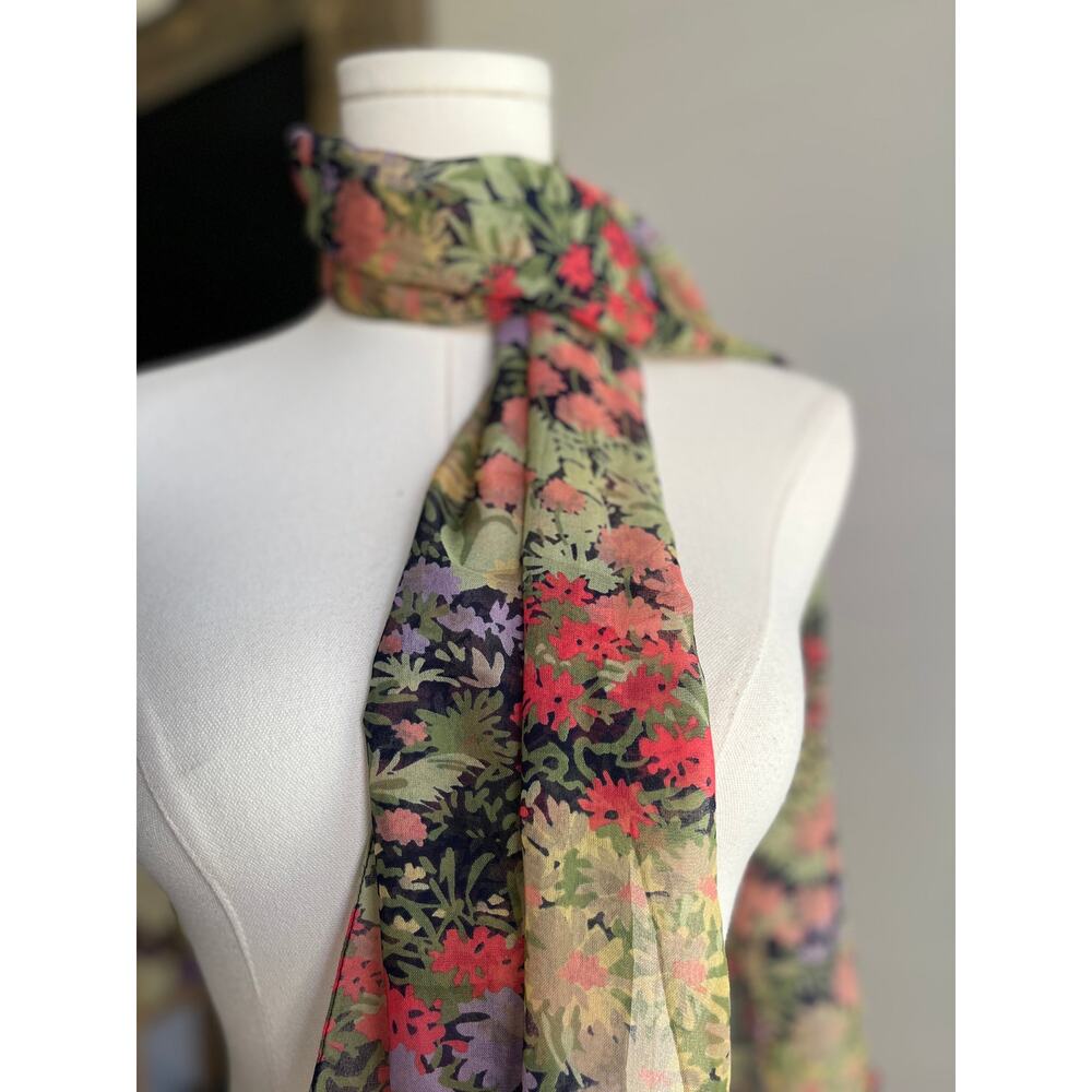 Vintage 90s Neck Scarf Sheer Floral  Romantic Feminine